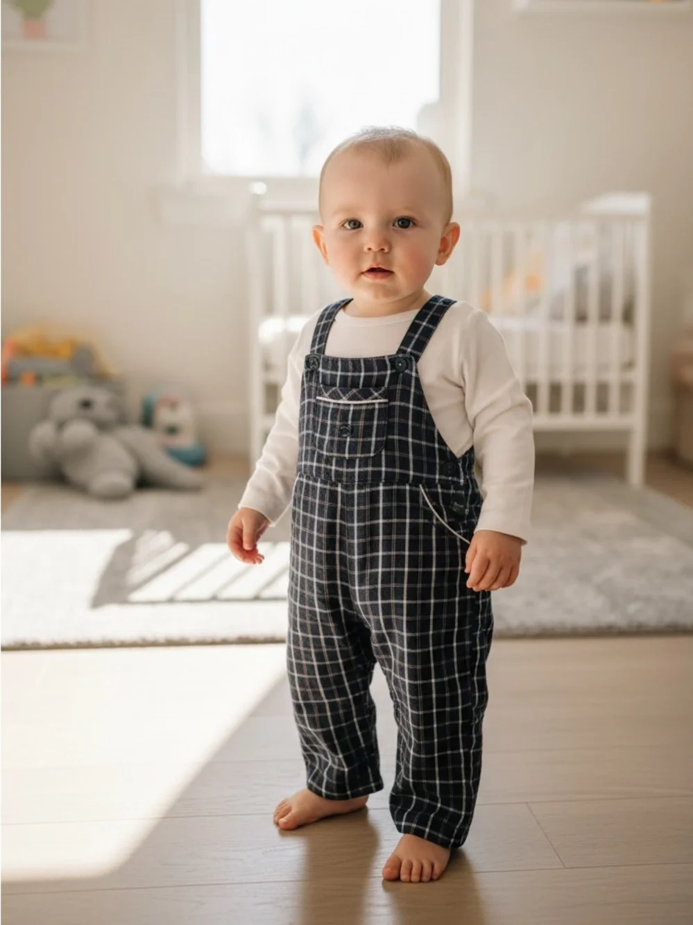 Babycottons Baby Boys 12 Months Plaid Overalls & White Top Outfit Set